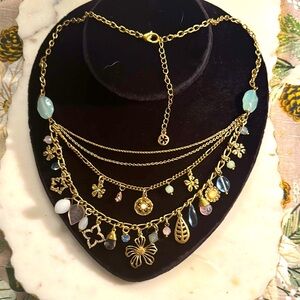 Gold Charm Necklace with Floral Accents